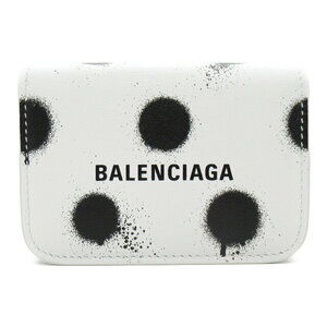 Balenciaga Compact Tri fold Wallet Leather White Black